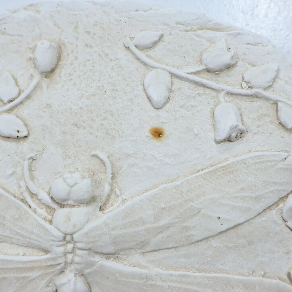 Dragonfly Flowers Roses Plaster  Chalkware Welcome Plaque 10in Wall Hanging